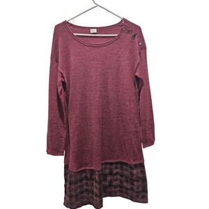 Poetry Alpaca Wool Knit Dress Plum Layered Hem Cottagecore UK 12 US 8 Pink Plaid